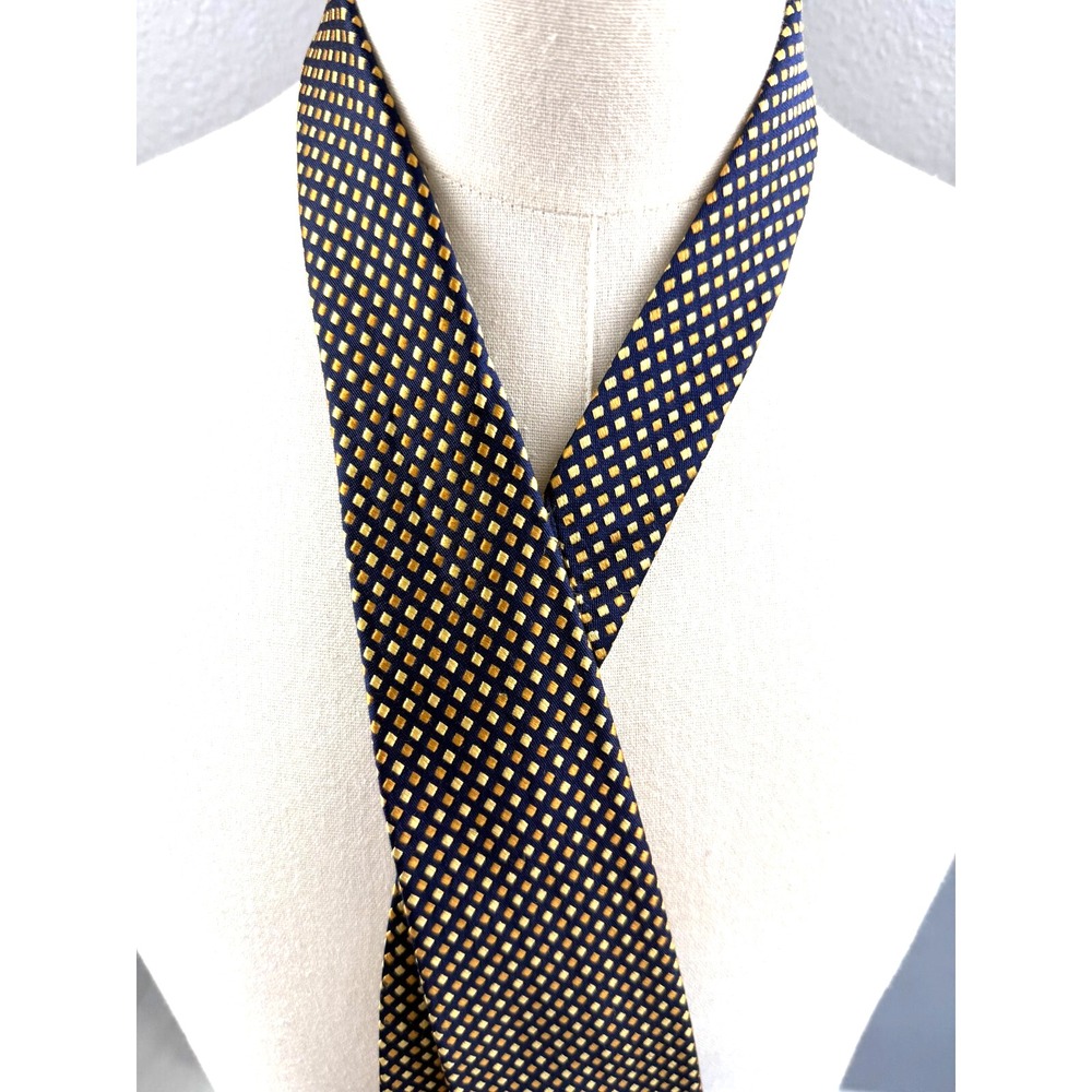 Brooks Brothers Makers Navy Blue Gold Diamond Geometric Silk Tie Made in USA
